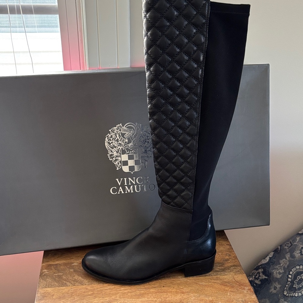 Vince Camuto Justina Black Quilted Over the Knee Boots